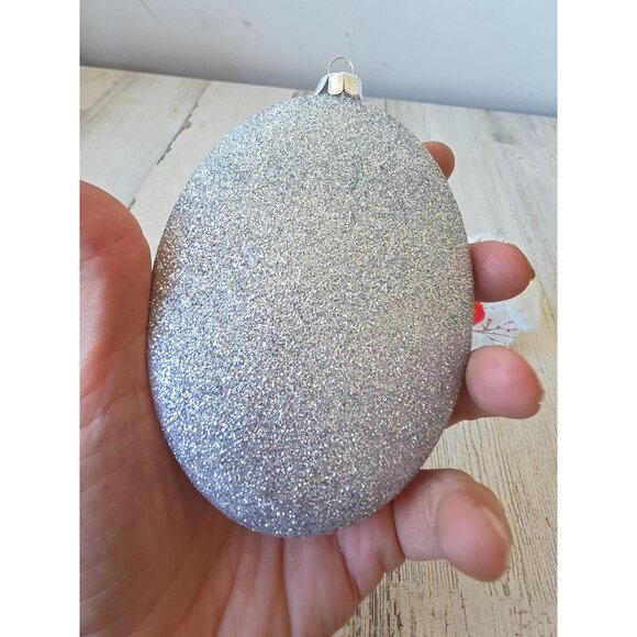 Glass Cardinal sparkle ornament‎ bird Xmas tree oval - Picture 4 of 8